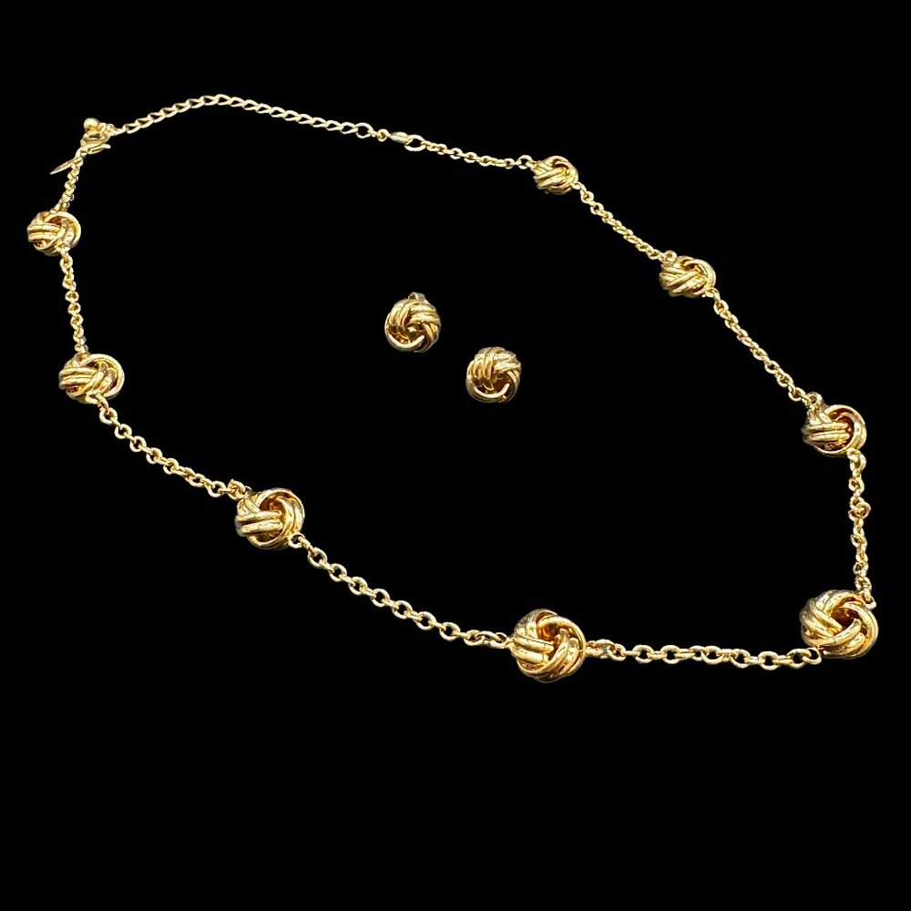 Vintage Avon Gold Tone Chain Necklace and Pierced Earrings set with Knots